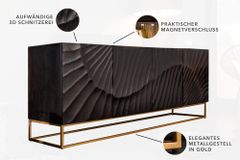 Massives Sideboard SCORPION 180cm schwarz Mangoholz aufwendige 3D Schnitzereien