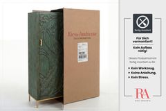 Massives Highboard PEACOCK 170cm grün Mangoholz antik 3D Schnitzerei Pfau-Design