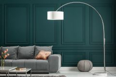 Ausziehbare Bogenlampe LOUNGE DEAL 170-200cm weiß Leinenschirm Stehlampe