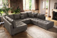 Moderne XXL Wohnlandschaft KENT 305cm taupe Federkern Bigsofa inkl. Hocker