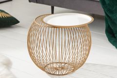 Runder Couchtisch STORAGE 40cm gold weiß Metall Tablett Beistelltisch mit Stauraum handmade