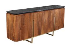 Design Sideboard GATSBY 160cm braun gold Mangoholz Marmor Metallgestell