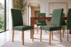 Design Stuhl GENUA grün Cord mit Massivholz-Beinen