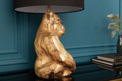 Design Tischlampe KONG 60cm gold Metall Affenlampe schwarzer Lampenschirm