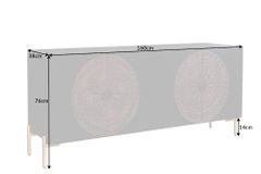 Massives Sideboard MANDALA 160cm Mangoholz schwarz mit 3D Schnitzereien goldene Füße