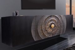 Hängendes Sideboard GOLDEN SUNSET 180cm schwarz mit 3D Schnitzereien gold massiv Mangoholz handmade