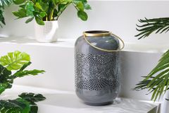 Deko Windlicht CANDLELIGHT 30cm grau Metall handmade Laterne