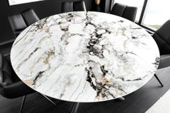 Runder Esstisch SPIN 150cm weiß grau gold 360° drehbare Servierplatte Aurora Oro Keramik