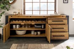 Massivholz Sideboard THOR 195cm braun Pinie mit Schubladen Weinregal Industrial Design