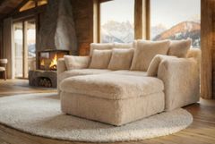 Großer Sitzhocker YETI 100cm beige sand Shaggy-Stoff langfloriger Plüsch Sofahocker