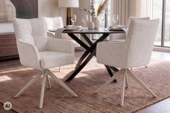 Drehbarer Stuhl LUGANO beige Bouclé Tweed Soft Federkern mit Armlehne bis 150 kg belastbar