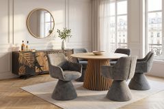 Drehbarer Stuhl AMBIENTO grau Bouclé 180° mit Auto-Return Polsterstuhl