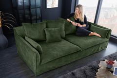 Großes 3-Sitzer Sofa HEAVEN 200cm dunkelgrün Samt Federkern waschbarer Bezug Hussensofa Couch