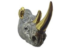 Deko-Wandfigur RHINO 60cm gold handmade Nashorn-Skulptur