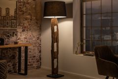 Massive Stehlampe BARRACUDA 177cm natur Akazie Baumwollschirm schwarz Baumstamm