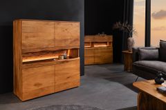 Massives Highboard GRAND 120cm braun Mangoholz mit LED-Beleuchtung