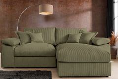 Design Ecksofa ATMOSPHERE XL 245cm grün Cord Federkern inkl. Kissen