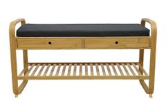 Stilvolle Schuhbank ZEN-BO 100cm natur grau Bambus Regal Sitzbank mit Schubladen