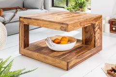 Design Couchtisch GIANT 60cm braun Sheesham Massivholz stone finish mit Ablage