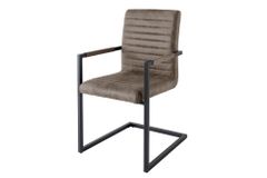 Moderner Freischwinger Stuhl LOFT taupe grau Microfaser mit Armlehne Eisengestell schwarz