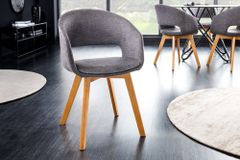 Design Stuhl NORDIC STAR grau Strukturstoff Massivholz mit Armlehne gepolstert