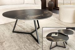 Design Couchtisch MARVELOUS 90cm schwarz gold sand Aurora Oro Keramik Metall