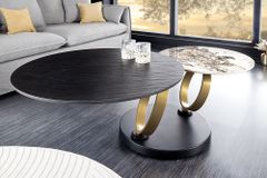 Design Couchtisch DANCING RINGS schwarz rund drehbar Pandora Keramik schwarz Metall