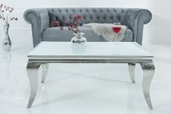 Eleganter Couchtisch MODERN BAROCK 100cm silber mit weißem Opalglas
