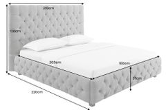 Design Boxbett PARIS 180x200cm grau Leinen Chesterfield Doppelbett