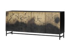 Exklusives Sideboard OXID 180cm schwarz gold massives Mangoholz Metall Soft Close
