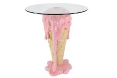 Einzigartiger Bistrotisch ICE CREAM 75cm beige rosa runde Tischplatte Glas handmade