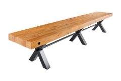 Massive Sitzbank THOR 240cm vintage braun recyceltes Pinienholz schwarz Metall X-Gestell