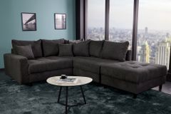 Modernes Ecksofa KENT 220cm dunkelgrau Cord inklusive Hocker Federkern Wohnlandschaft
