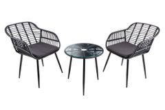 In- und Outdoor Bistro Balkon-Set PARIS schwarz Polyrattan Sitzgruppe inkl. Tisch