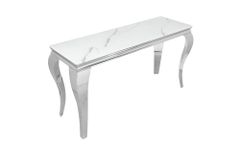 Eleganter Konsolentisch MODERN BAROCK 145cm mit Glasplatte Marmoroptik Edelstahlbeine