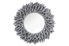 Handgearbeiteter Teakholz Spiegel RIVERSIDE 80cm grau Treibholz