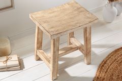 Massiver Hocker FINCA 45cm beige Mangoholz Handarbeit Boho Shabby Chic