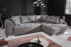 Modernes XXL Ecksofa DECADENCIA 320cm silbergrau Samt Bigsofa inkl. Kissen
