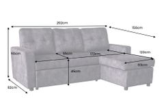 Ecksofa mit Schlaffunktion APARTMENT beidseitig aufbaubar grau Samt inkl. Stauraum