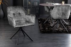 Design Stuhl LOFT dunkelgrau Samt drehbar Metallgestell schwarz mit Armlehne