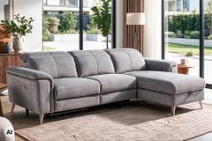 3-Sitzer Sofa IMPERIA 255cm grau Vogue Seiden Samtstoff elektrische Fußstütze