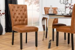 Chesterfield Stuhl CASTLE braun Kunstleder schwarz Gummiholz Ziernieten