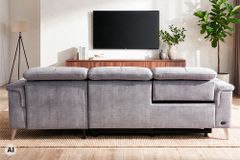 3-Sitzer Sofa IMPERIA 255cm grau Vogue Seiden Samtstoff elektrische Fußstütze