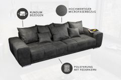 Big Sofa ELEGANCIA 285cm grau Microfaser XXL Couch inkl. Kissen Federkern