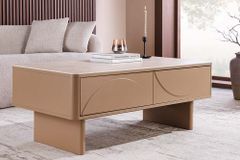 Design Couchtisch SAVOY 120cm grau beige greige Keramik Travertin mit Schublade