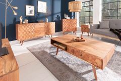 Massivholz Nachttisch MYSTIC LIVING 60cm Akazie natur 3D-Design mit Stauraum