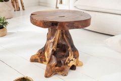 Massiver Beistelltisch ROOT 40cm Teakholz Hocker aus Wurzelholz
