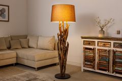 Handgefertigte Stehlampe WILD NATURE 158cm grau Treibholz Stehleuchte Leinenschirm