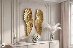 Große Wanddekoration FALLEN ANGEL 65cm antik goldene Engelsflügel