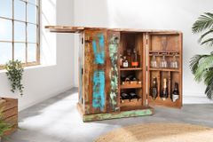 Einzigartiger Barschrank JAKARTA 100cm natur bunt recyceltes Massivholz aus Fischerbooten